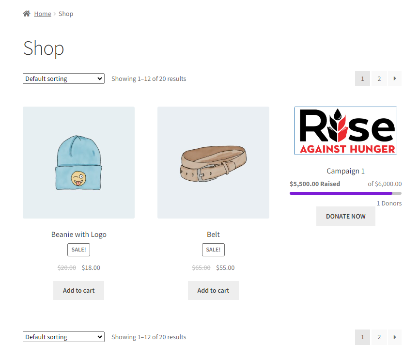 donation boxes on product