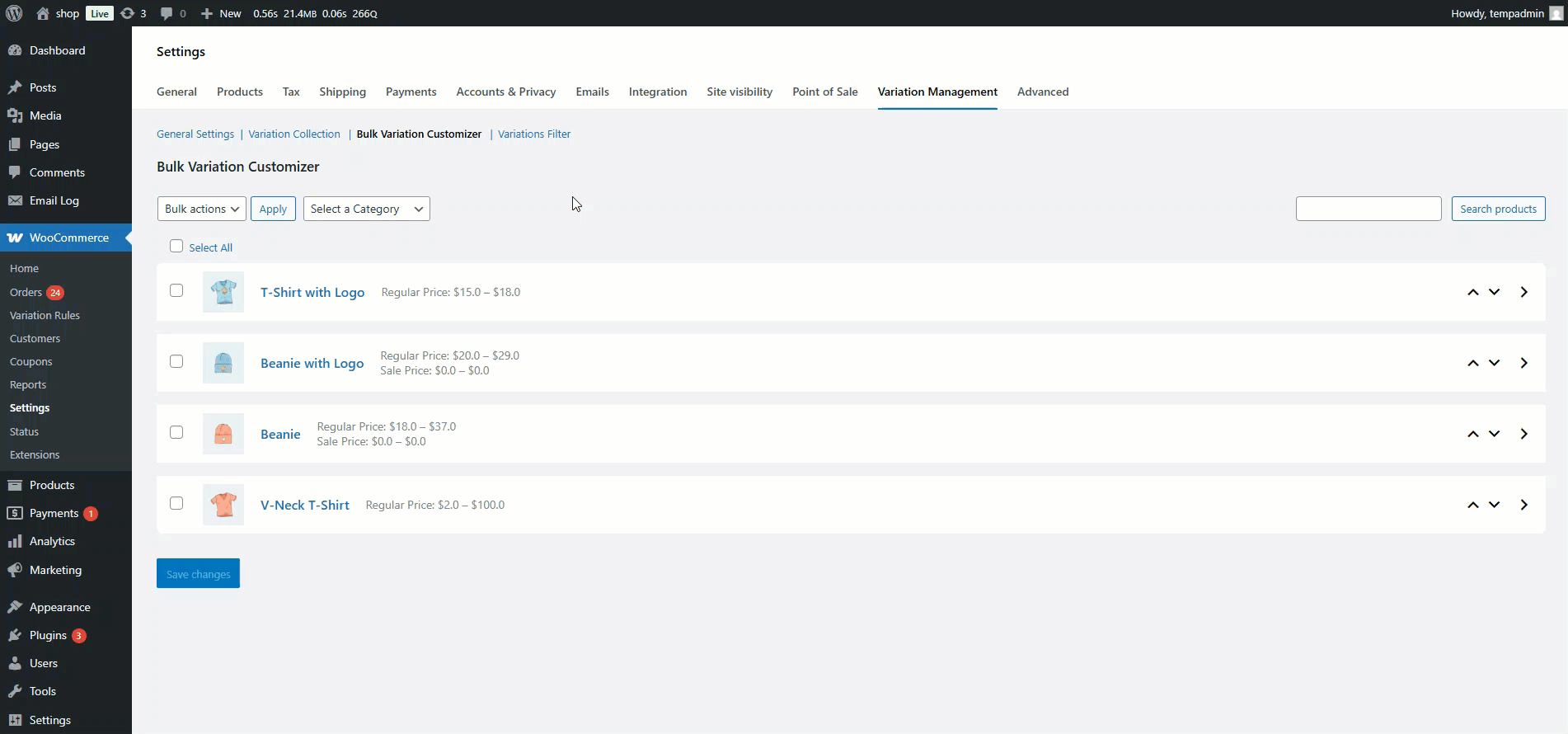 Bulk Variation Customize