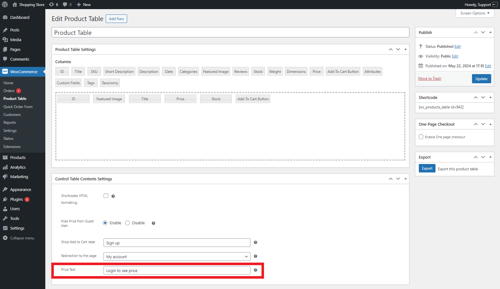 Change Price Text Option