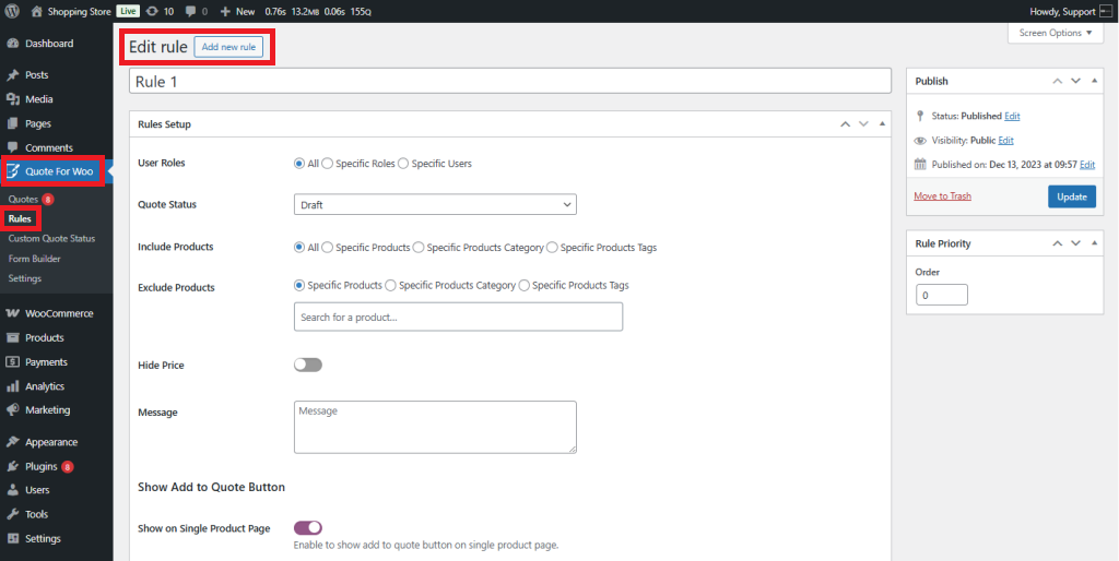 Edit Rule in Quote for WooCommerce