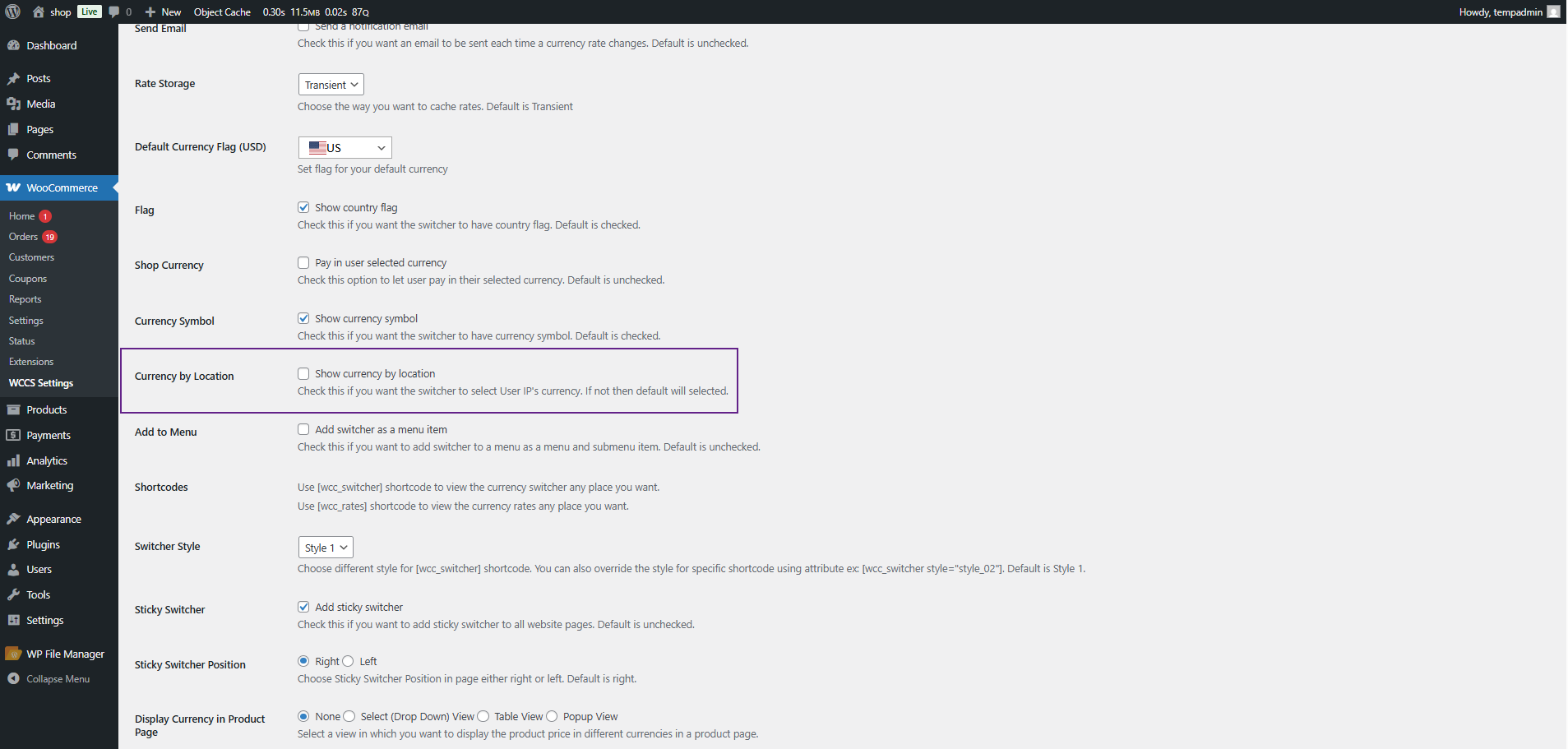 Enable Currency by Location