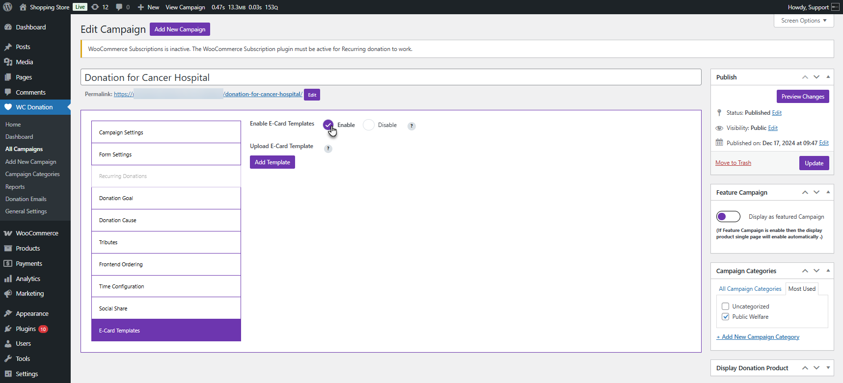 Enable E-Card Templates