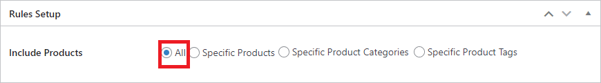 Include Products Rules Setup