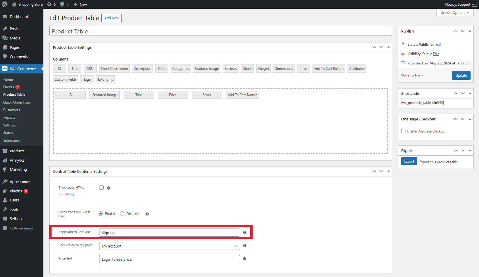 Shop Add to Cart Label