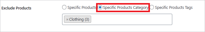 Specific Products Categories in Exclude Products