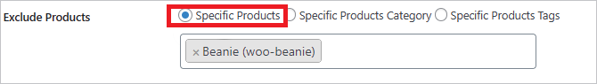 Specific Products in Exclude Products