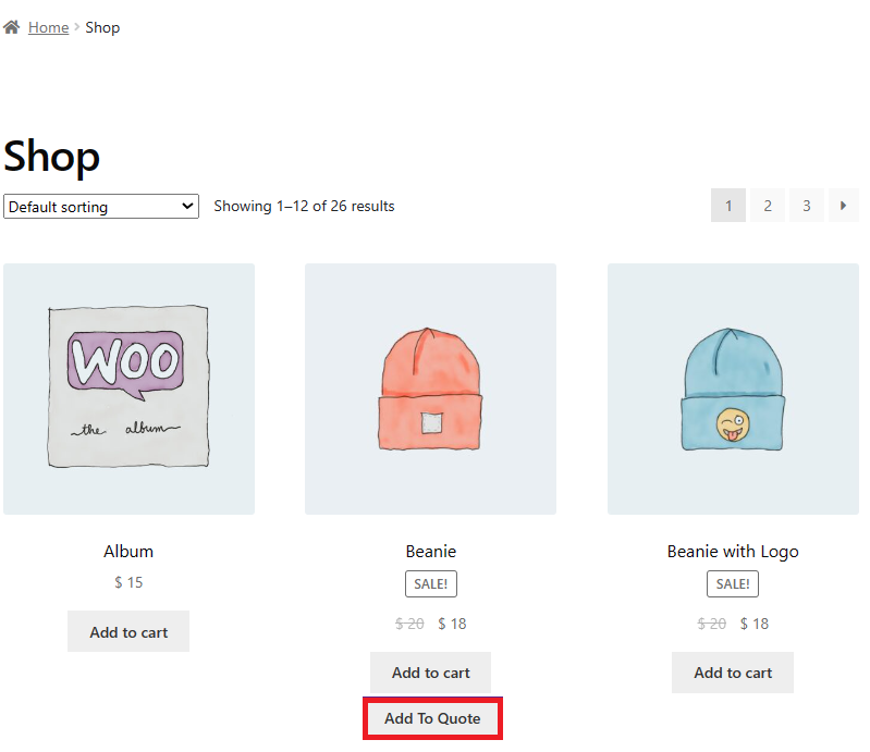 Specific Products with Add to Quote Button