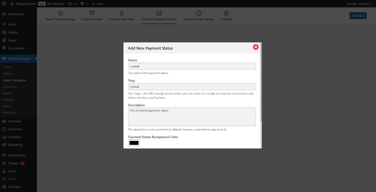 Custom Payment Status 