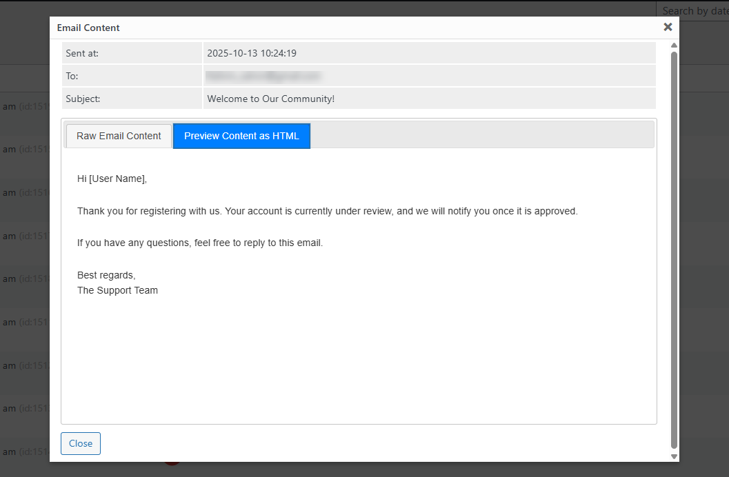 Emails to Individual Registered Users