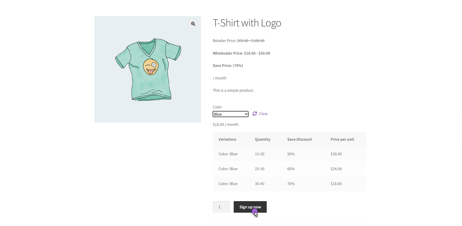 Clicking on a subscription product