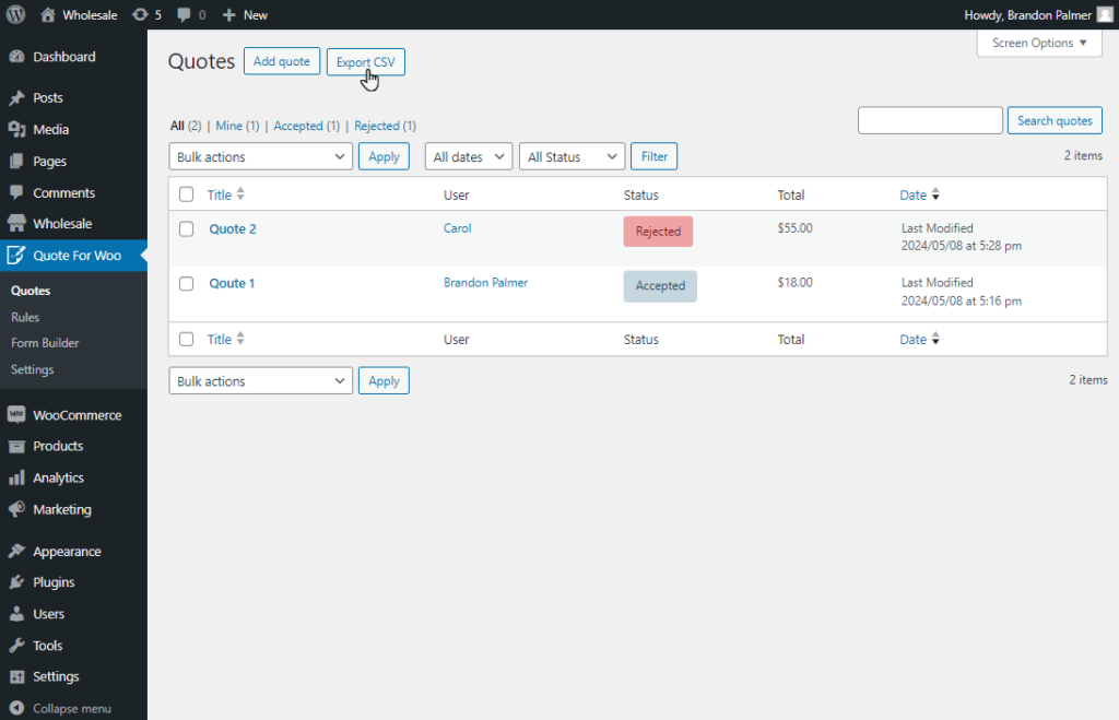 Export and Manage Quotes
