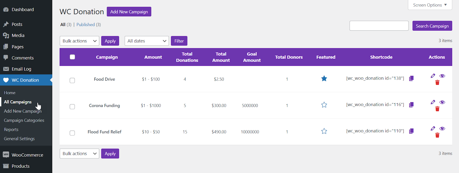 For an existing campaign