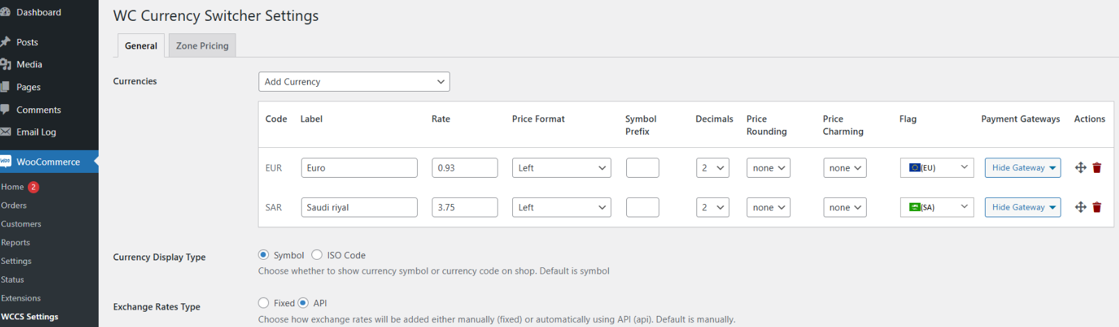 Select API as Your Exchange Rates Type