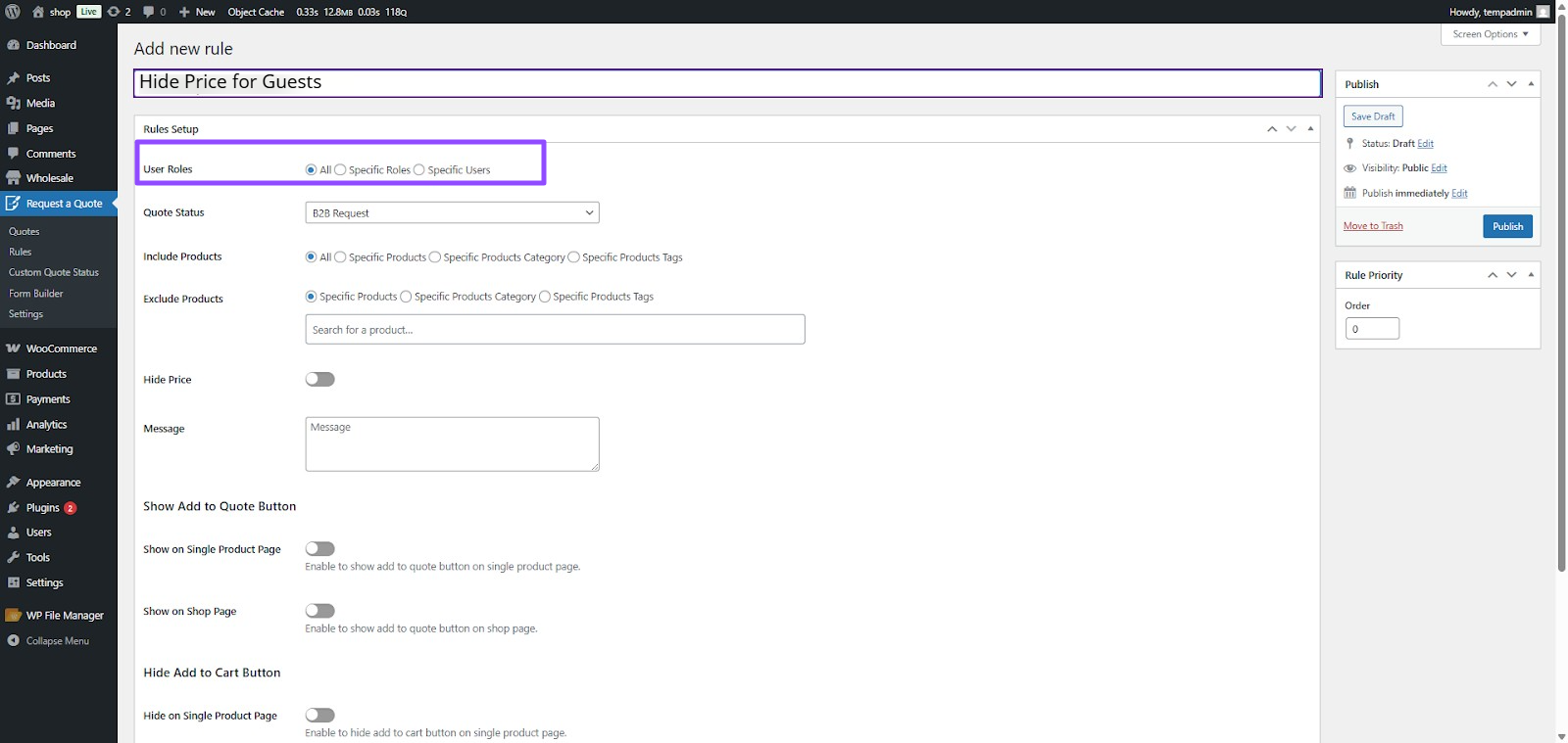 User Role section - WPExperts User Role section