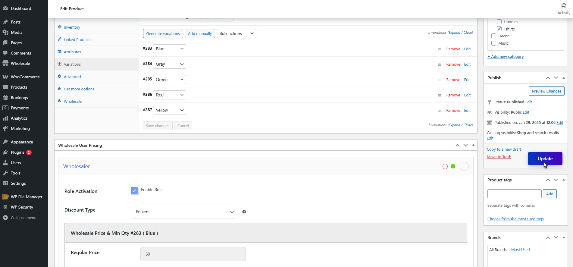 Wholesale User Pricing tab and enable role activation
