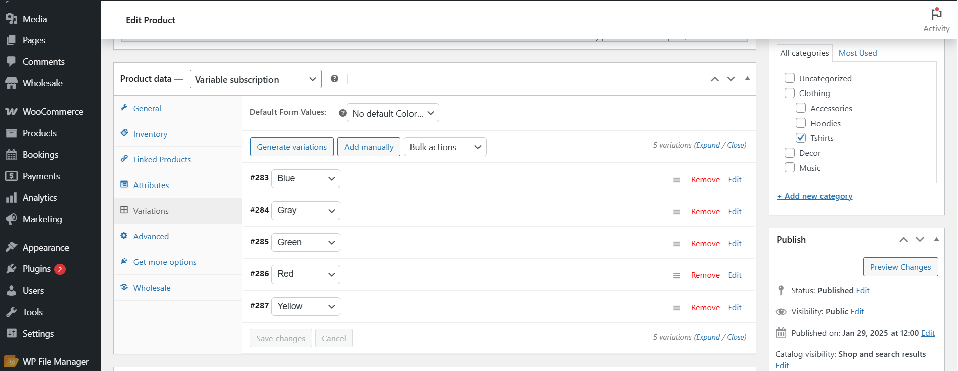 subscription settings