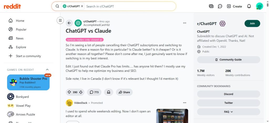 Claude vs ChatGPT Reddit