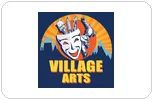 village_arts Village Arts logo: a white theater mask over an orange sunset with blue background and the words Village Arts.