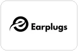 earmuffz_framed_v2 Earplugs logo: black circular swoosh icon beside the word Earplugs on a white background.