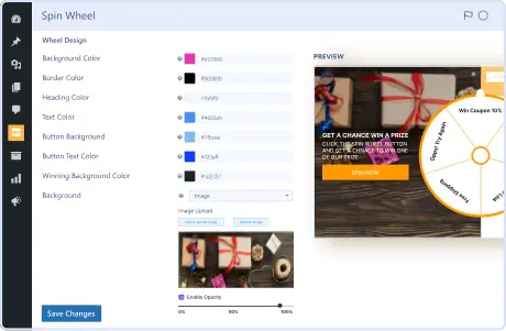 Advanced Spin Wheel Customization Customize spin wheel design settings.