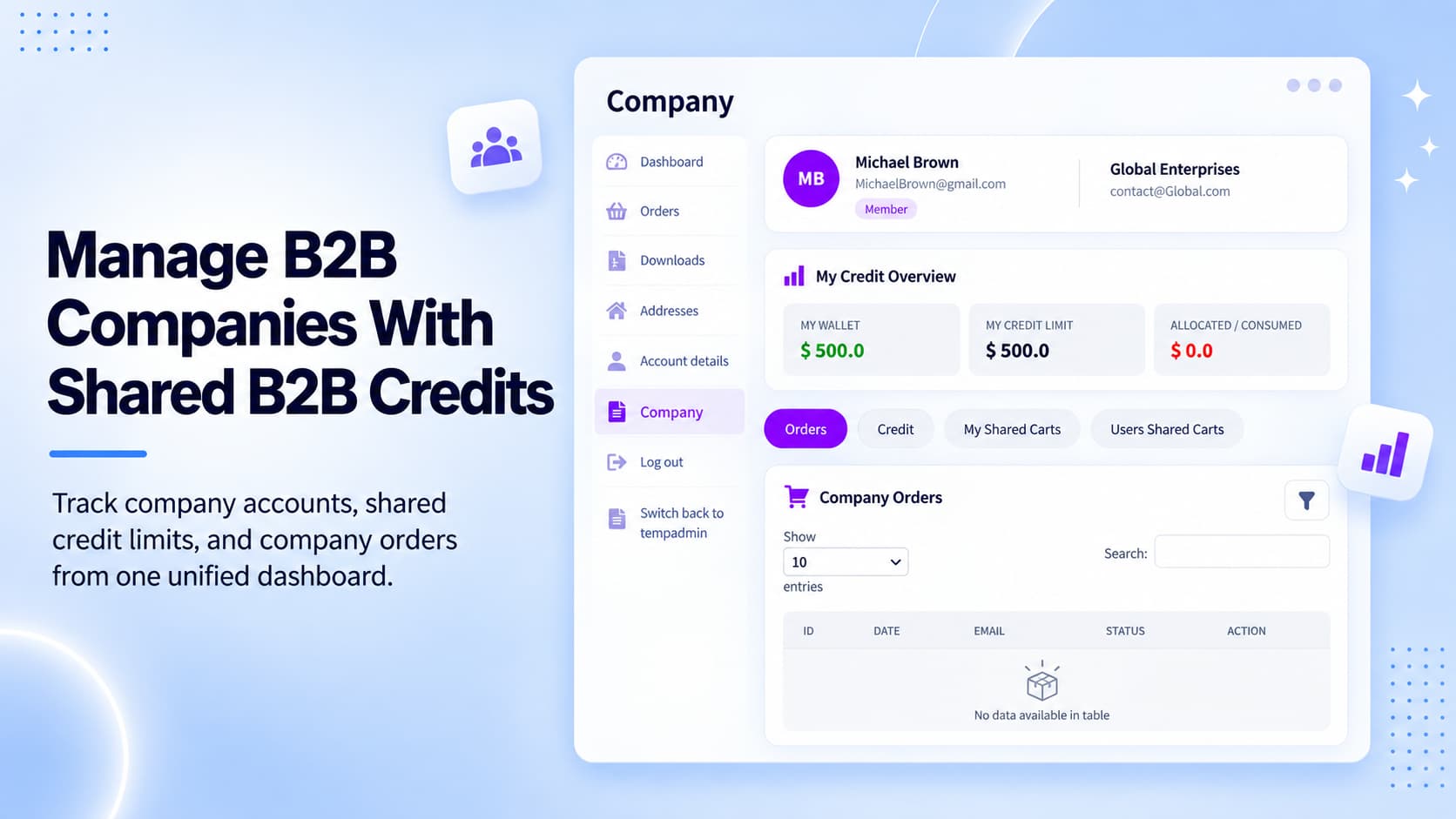 Manage B2B Companies With Shared B2B Credits manager b2b companies with shared b2b credits