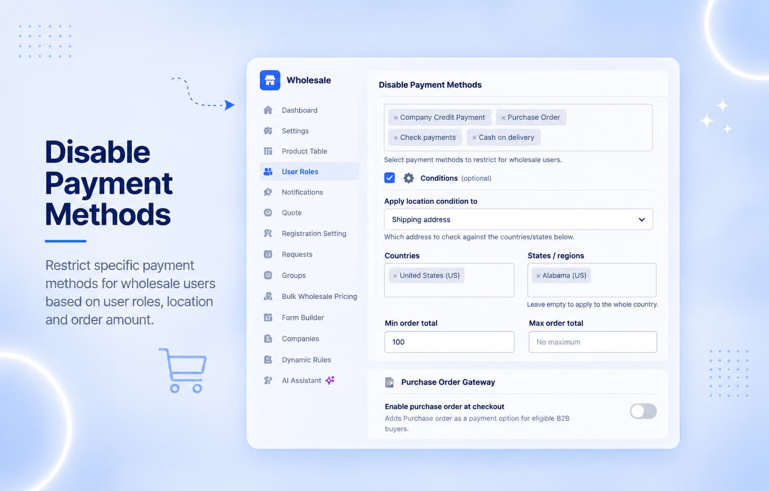 Wholesale Payment Settings Dashboard