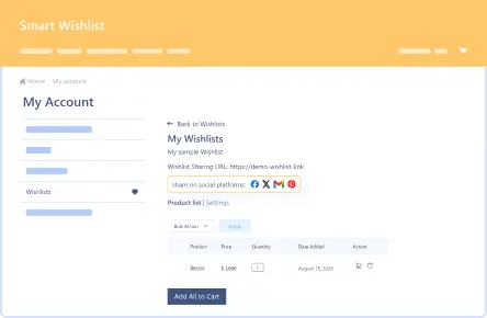 Wishlist Social Media Sharing