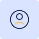 Profile avatar icon: blue circular frame with a yellow head inside on a light blue background