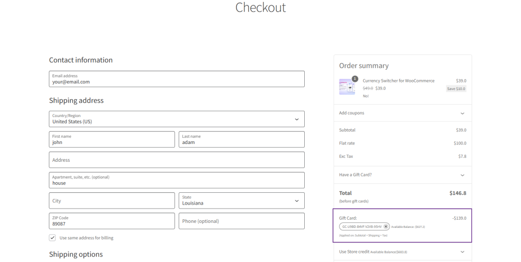 Checkout Cart